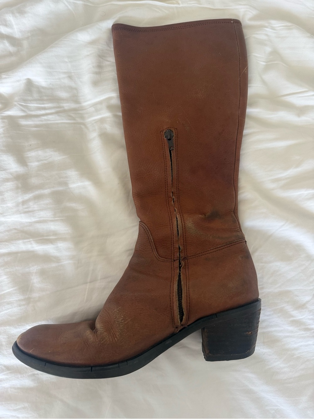 Pollini Brown Leather Mid-Calf Block Heel Boot